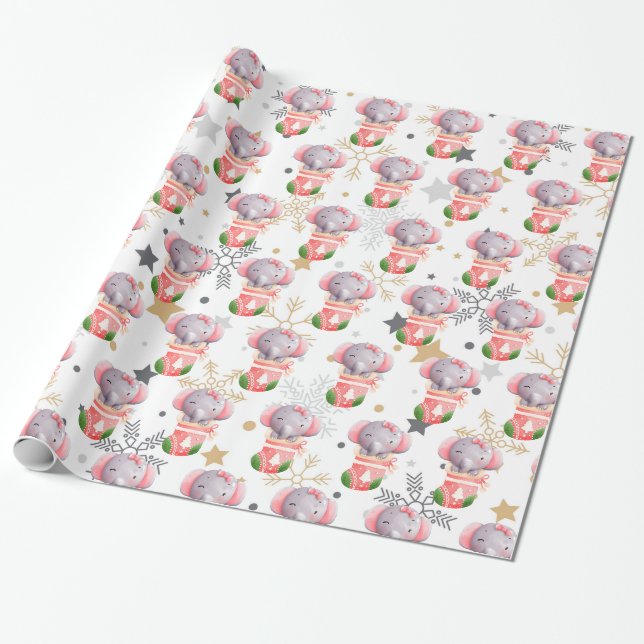 Papel De Regalo Personalizar Elephant Holidays (Desenrollado)