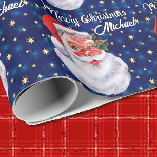 Papel De Regalo Personalizar Navidades de nombres Santa Claus Blue