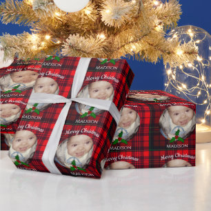 Papel De Regalo Personalizar Navidades rojos tartan Holly twig fot