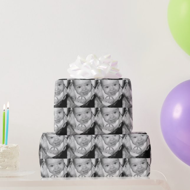 Papel De Regalo Personalizar Tu patrón fotográfico blanco negro (Regalos de fiesta)