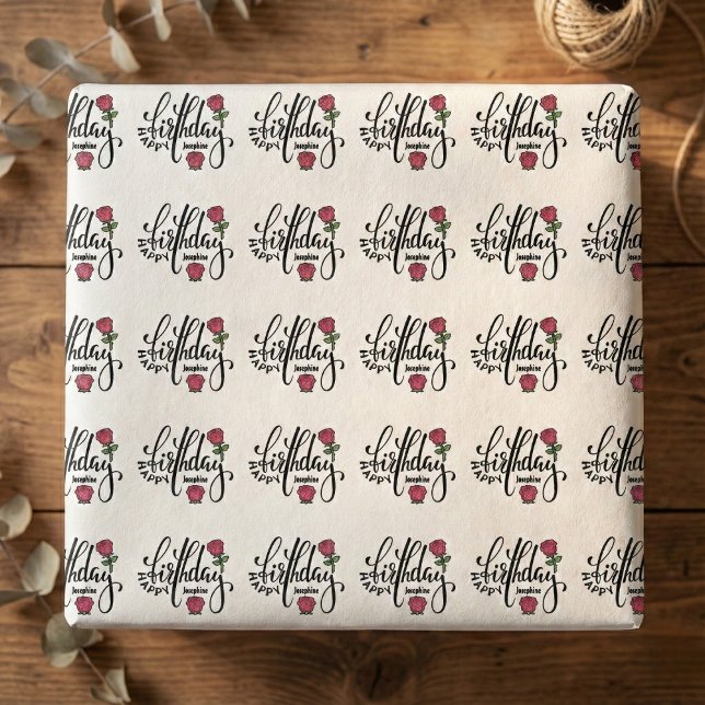 Papel De Regalo Personalized Birthday Pink Rose  (Uniquely theirs, beautifully given.)