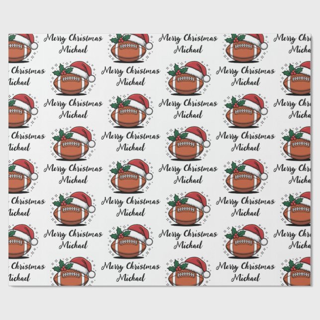 Papel De Regalo Personalized Christmas American Football Santa     (Superficie plana)
