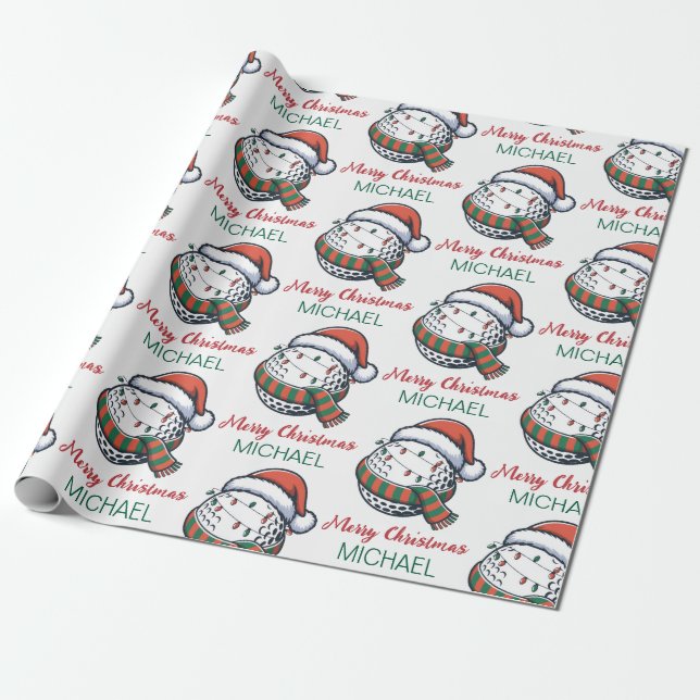 Papel De Regalo Personalized Christmas Golf Ball  With Santa Hat   (Desenrollado)