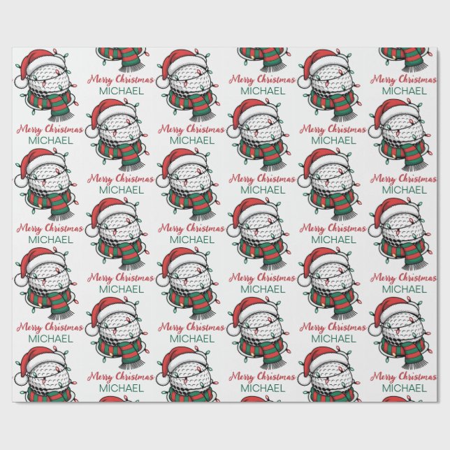 Papel De Regalo Personalized Christmas Golf Ball  With Santa Hat (Superficie plana)