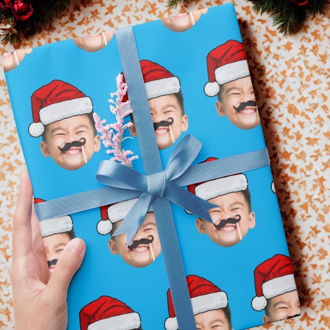 Papel De Regalo Personalized Cute Family Face Santa Hat Photo Xmas (Subido por el creador)