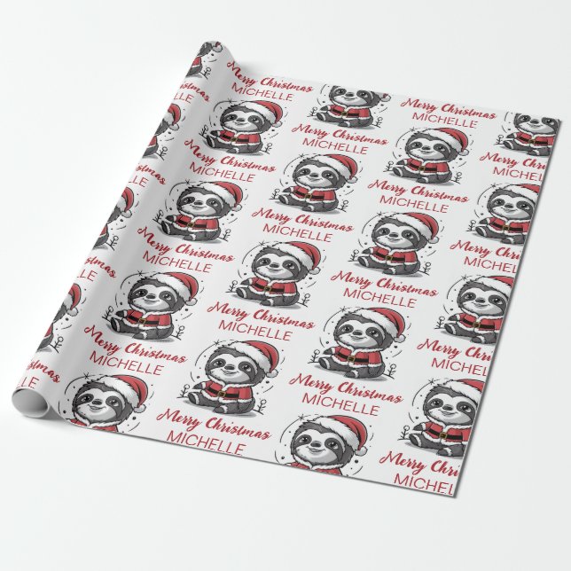 Papel De Regalo Personalized Cute Sloth Santa Hat Holiday (Desenrollado)