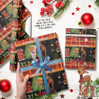 Papel De Regalo Personalized Elf Girl Name Christmas | Red Plaid