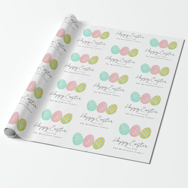 Papel De Regalo Personalized Happy Easter Eggs Watercolor (Desenrollado)