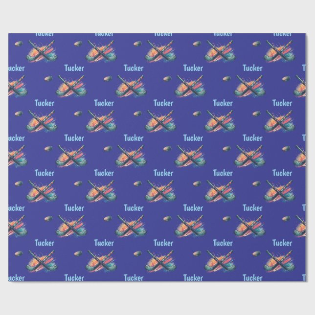 Papel De Regalo Personalized Hockey Name Wrapping Paper Roll (Superficie plana)