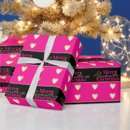 Papel De Regalo Personalized Hot Pink Black Gold Heart Christmas
