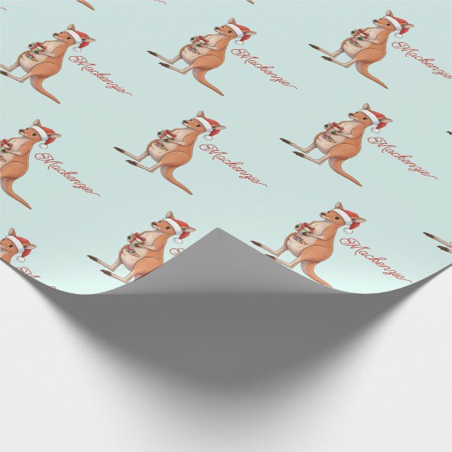 Papel De Regalo Personalized Kangaroo With Santa Hat Christmas (Esquina)