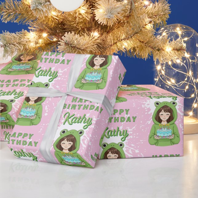 Papel De Regalo Personalized Kawaii Frog Hoodie Girl Birthday (Vacaciones)