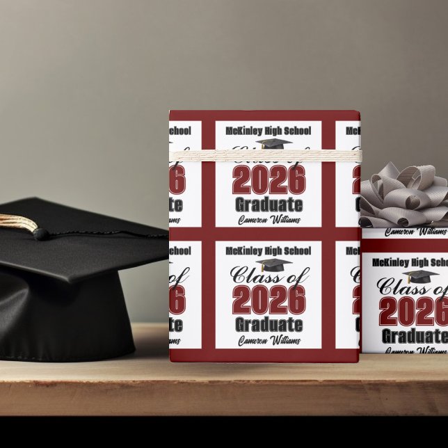 Papel De Regalo Personalized Maroon Class of 2026 Graduation (Subido por el creador)