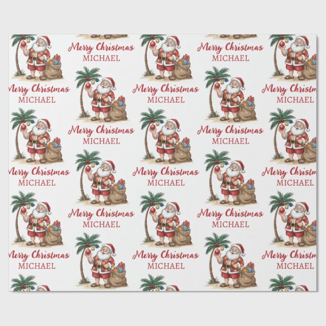 Papel De Regalo Personalized Santa Beach Tropical Hawaiian Palm    (Superficie plana)