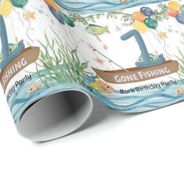 Papel De Regalo Pesca 1 cumpleaños (Esquina del rollo)