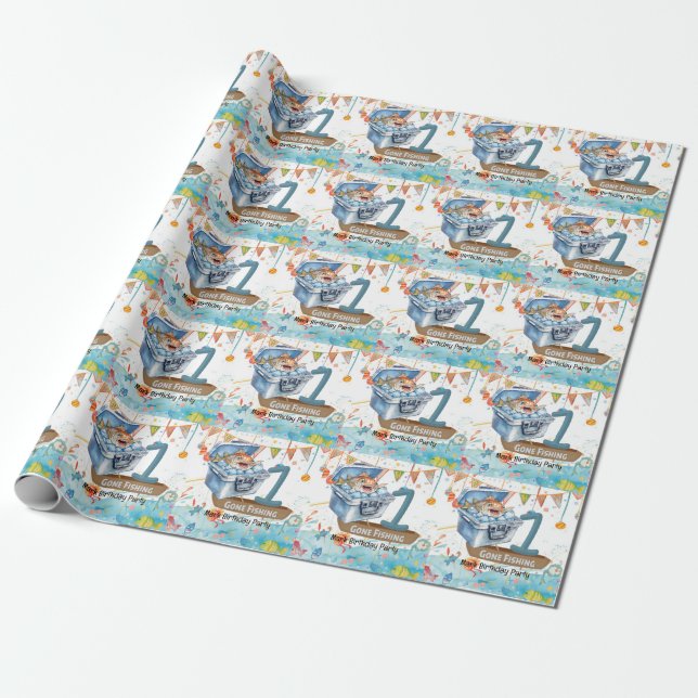 Papel De Regalo Pesca 1 cumpleaños (Desenrollado)