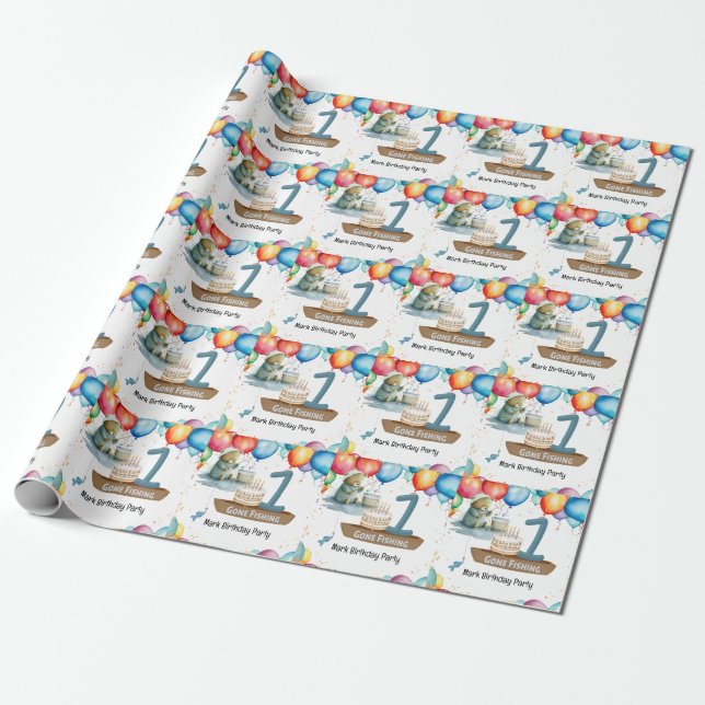 Papel De Regalo Pesca 1 cumpleaños (Desenrollado)