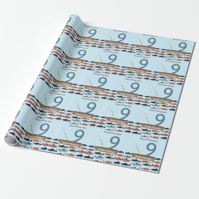 Papel De Regalo Pesca 9.º cumpleaños (Desenrollado)