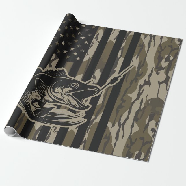 Papel De Regalo Pesca de Bass Fisher Camo Bandera Bottomland Camo (Desenrollado)