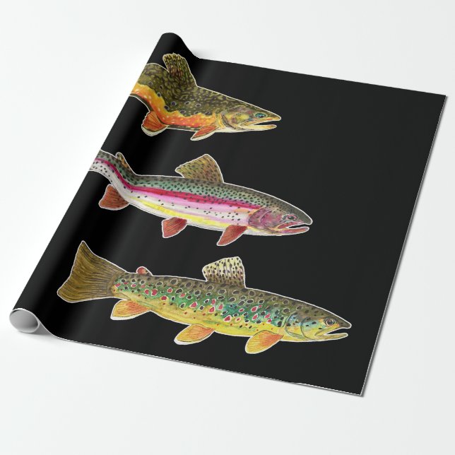Papel De Regalo Pesca de trucha - Brook, Brown, Arcoiris (Desenrollado)
