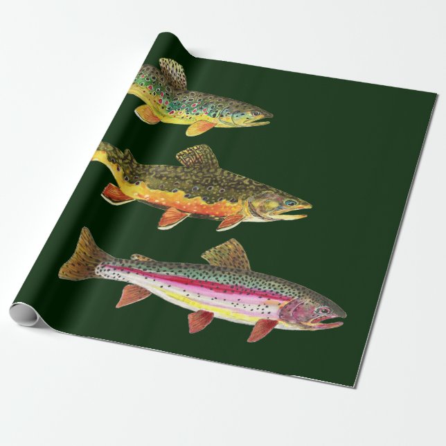 Papel De Regalo Pesca de trucha - Brook, Brown, Rainbow (Desenrollado)