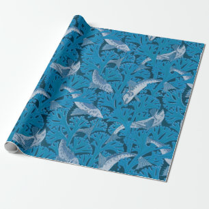 Papel De Regalo Pescado azul vintage y algas marinas: Náutica Art 