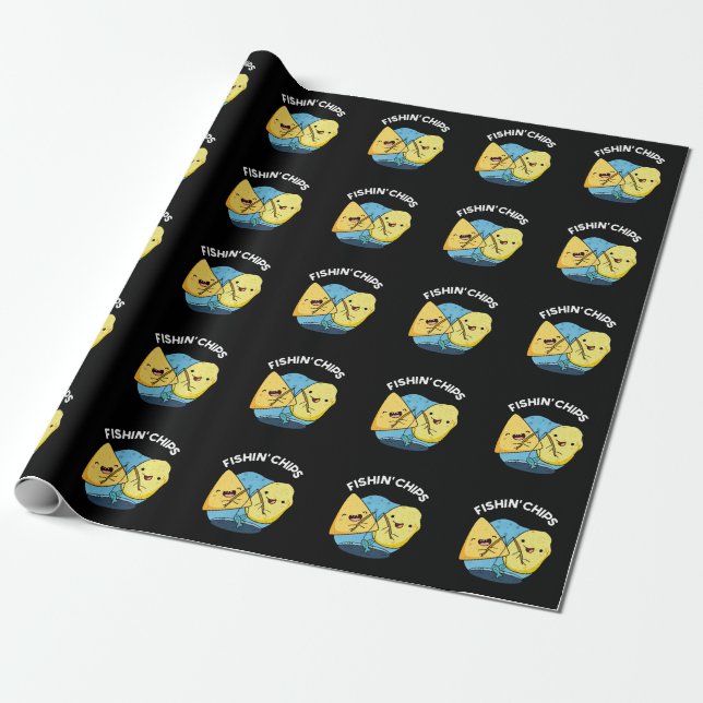 Papel De Regalo Pescado chips Funny Food Pun Dark BG (Desenrollado)