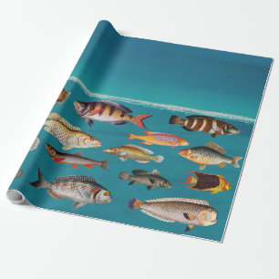 Papel De Regalo Pescado colorido bajo el agua del océano azul