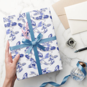 Papel De Regalo Pescado de koi blanco azul