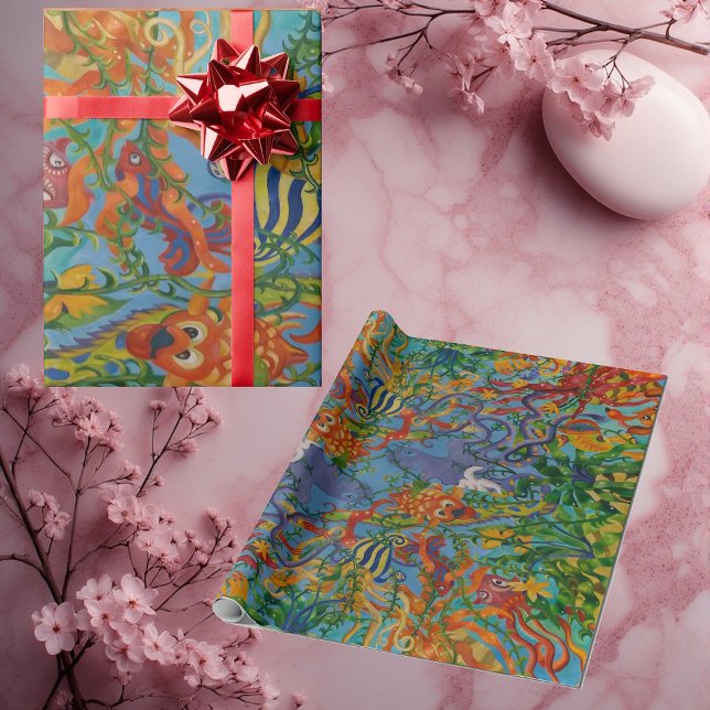 Papel De Regalo Pescado en el océano Resumen de arte (Colorful Fish in the Ocean Octopus Abstract Art Wrapping Paper)