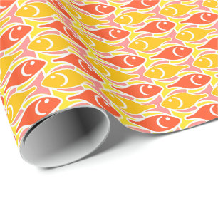 Papel De Regalo Pescado moderno de medio siglo, naranja de mandari