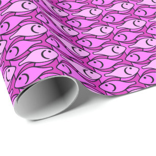 Papel De Regalo Pescado moderno, orquídea y fucsia de mediados de 