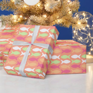 Papel De Regalo Pescado Naranja Rosa Bajo El Mar Náutico