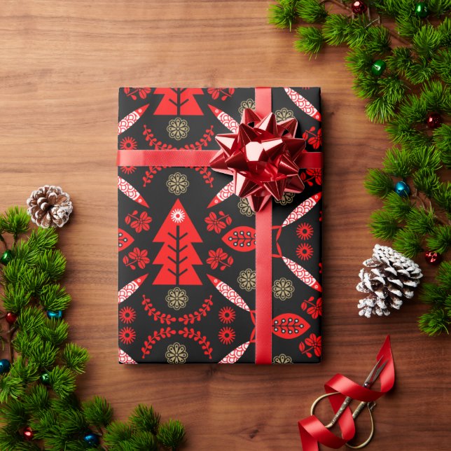 Papel De Regalo Pescado nórdico de arte folclórico (Regalo de vacaciones)