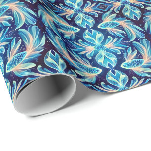 Papel De Regalo PESCADO ~ Patrón Sombros AZULES ~