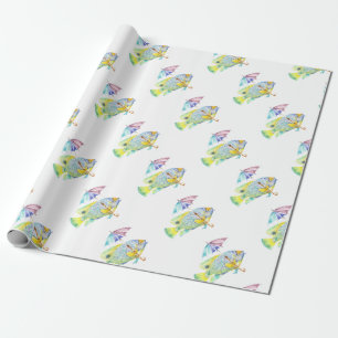Papel De Regalo Pescado pescador con paraguas