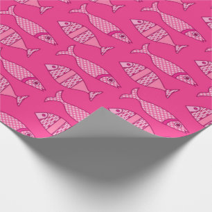 Papel De Regalo Pescado retro moderno, fucsia, rosa claro, rosa pr