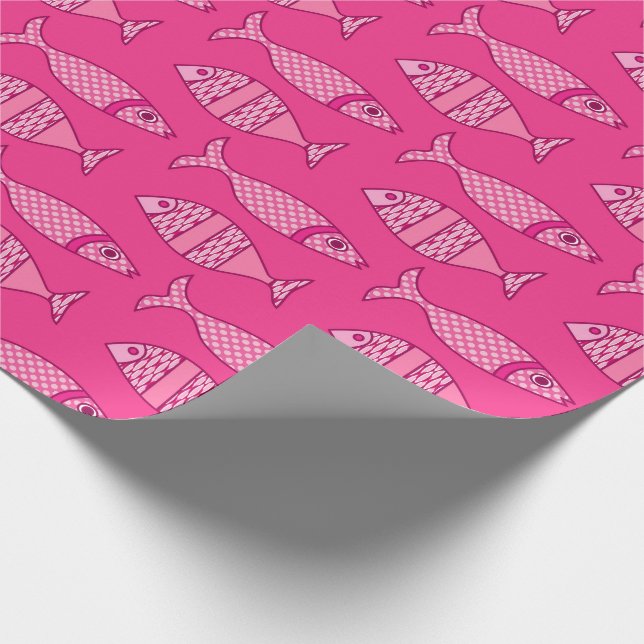 Papel De Regalo Pescado retro moderno, fucsia, rosa claro, rosa pr (Esquina)