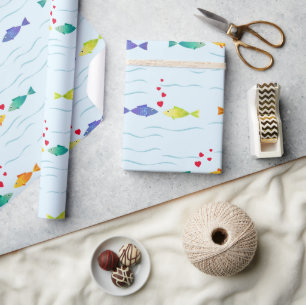 Papel De Regalo Pescado romántico lindo en el océano enamorándose