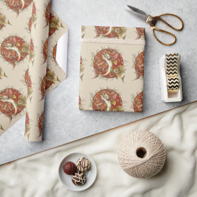 Papel De Regalo Pescado volador japonés y bambú abandonan el arte (Artesanía)