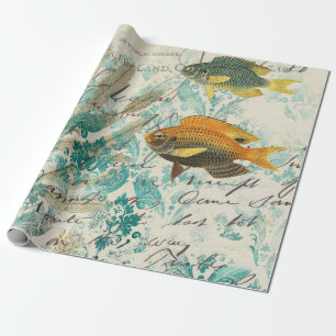 Papel De Regalo Pescado y algas marinas con escritura