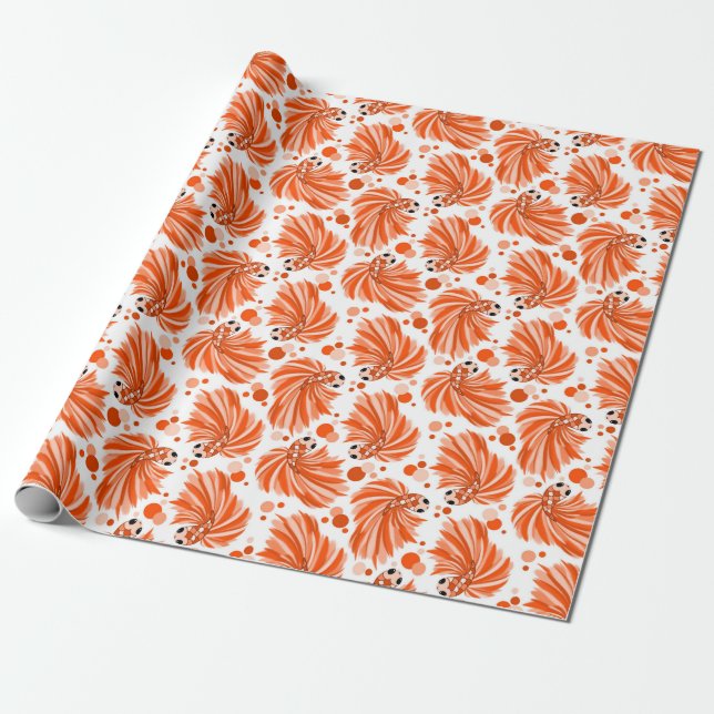 Papel De Regalo Pescado y puntos de polka Naranja (Desenrollado)