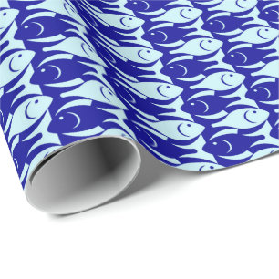 Papel De Regalo Pescados, cobalto y azul claro modernos de los