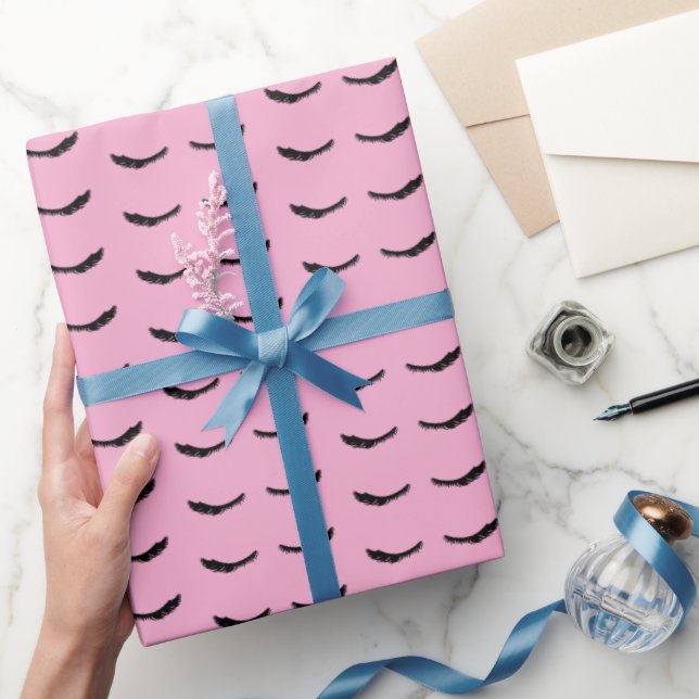 Papel De Regalo Pestañas Glam Rosa Negro Chic (Regalar)
