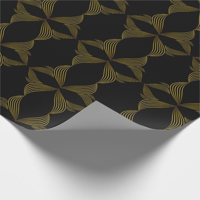 Papel De Regalo pétalo de flor de línea dorada (Esquina)