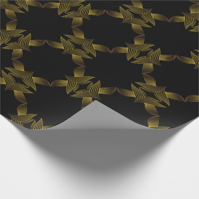 Papel De Regalo pétalo de flor de línea dorada (Esquina)