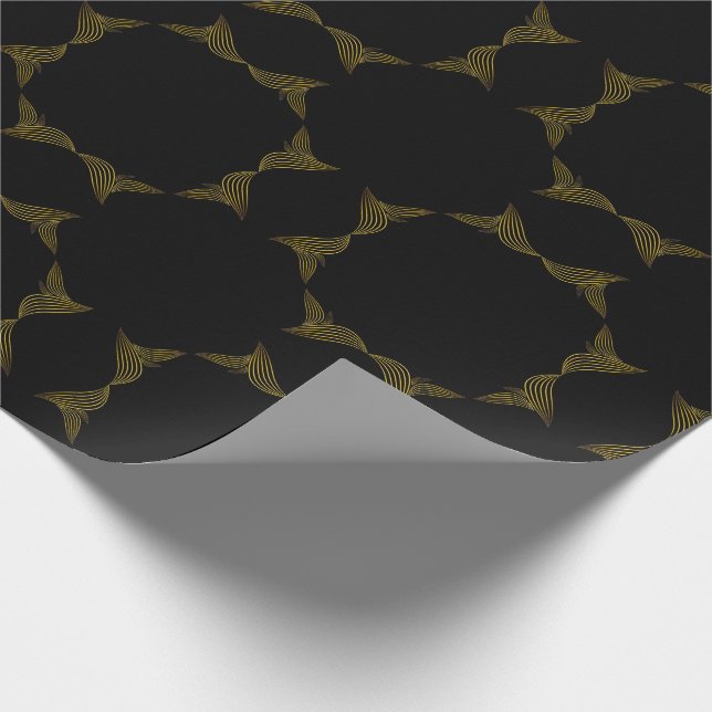 Papel De Regalo pétalo de flor de línea dorada (Esquina)