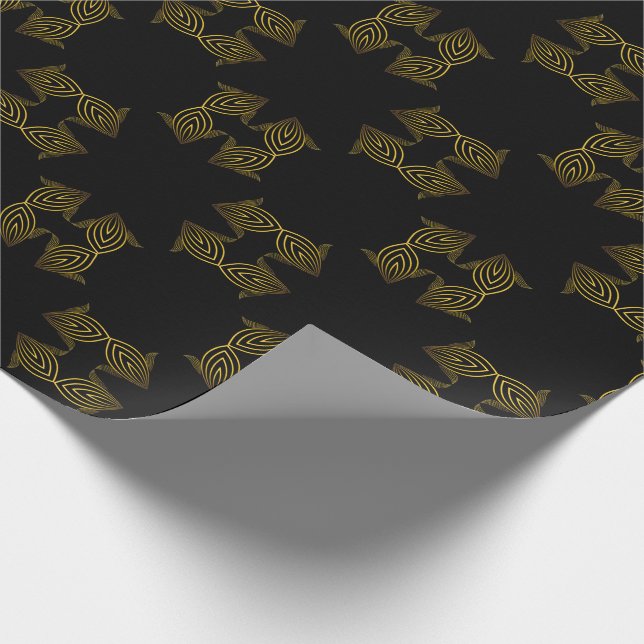 Papel De Regalo pétalo de flor de línea dorada (Esquina)