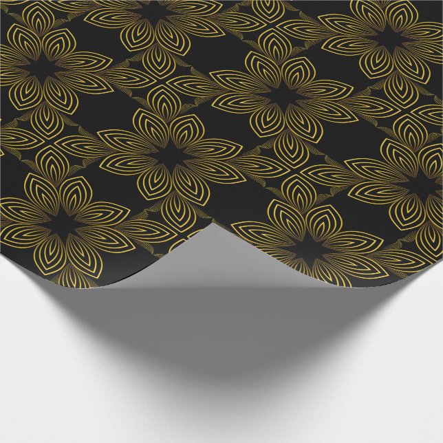 Papel De Regalo pétalo de flor de línea dorada (Esquina)