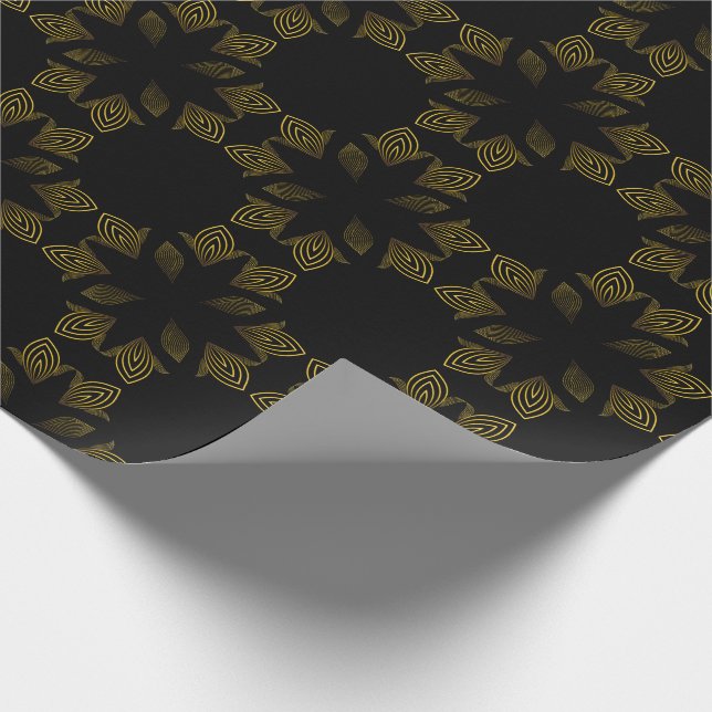 Papel De Regalo pétalo de flor de línea dorada (Esquina)